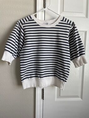 Evereve Navy & White Striped Short-Sleeve Sweatshirt